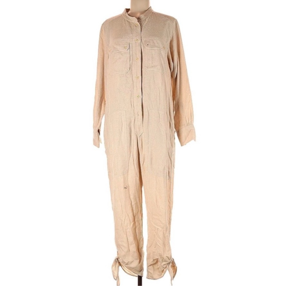 Isabel Marant Designer Tan Button-Up Jumpsuit With Bottom Ties, 
$331 $897